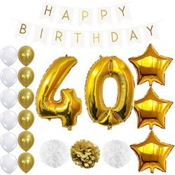 40 jaar decoratieset deluxe| feest decoratie / versiering | folie & latex ballonnen | pompons | Happy birthday banner | feestpakket | feestversiering | veertig / 40 jaar